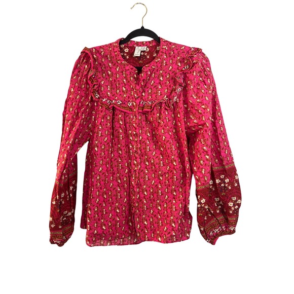 Joie Tops - Joie Pink Large Blouson Long Sleeve Blouse Cottagecore Boho Peasant Grandmacore